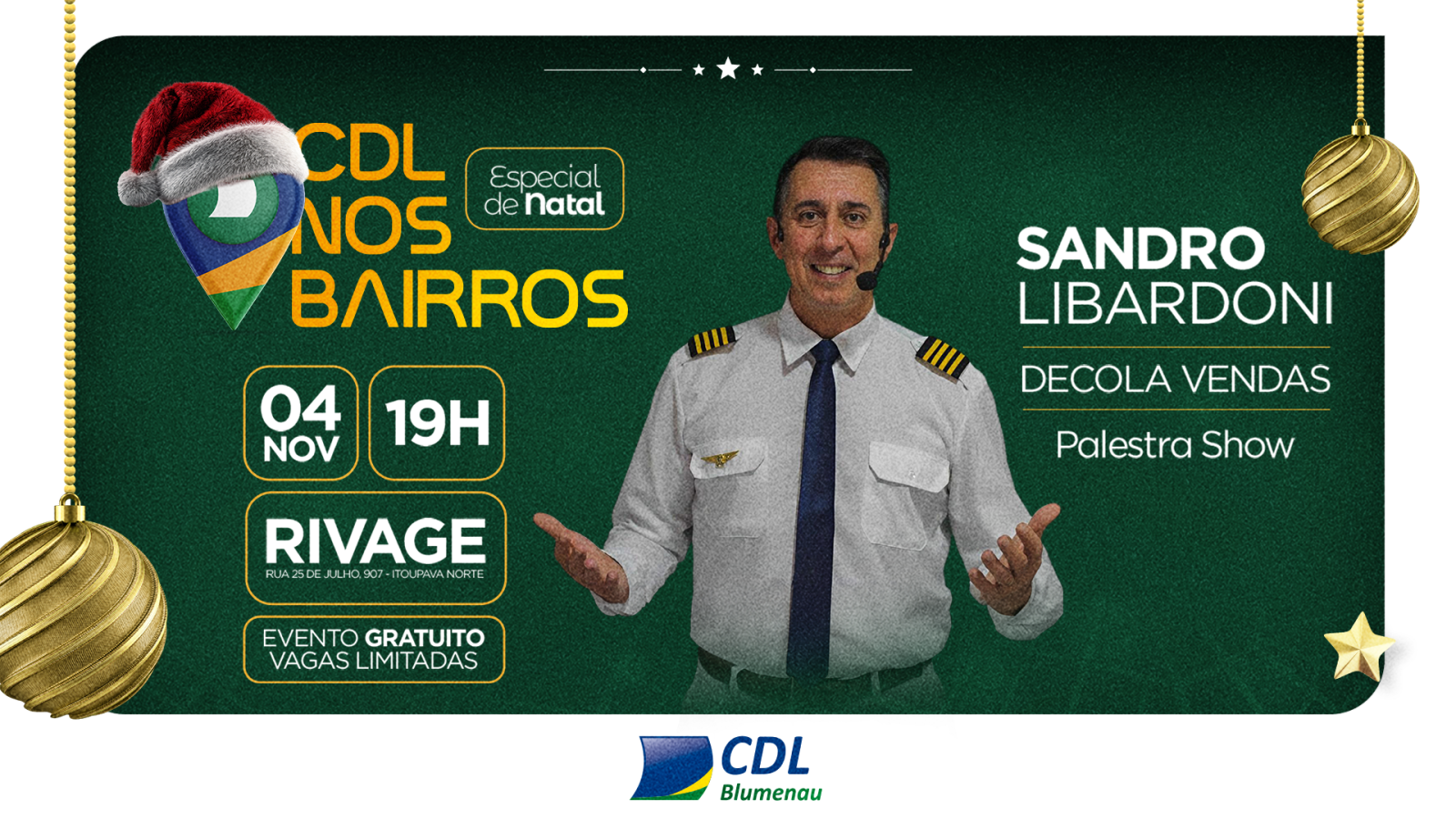 CDL nos Bairros realiza edição especial de Natal com palestra show DECOLA VENDAS