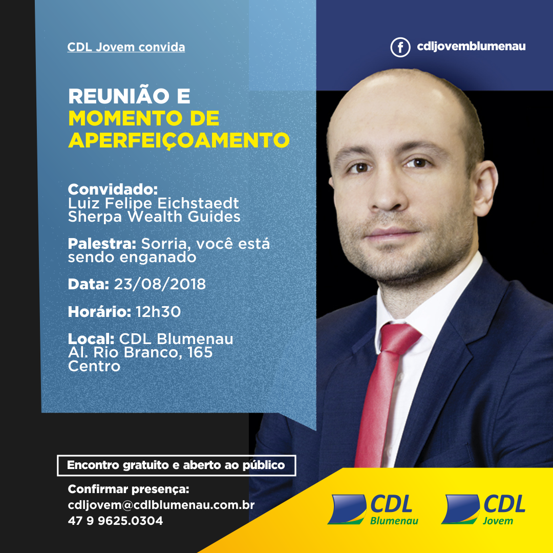 CDL Jovem Blumenau terá palestra aberta ao público sobre investimentos