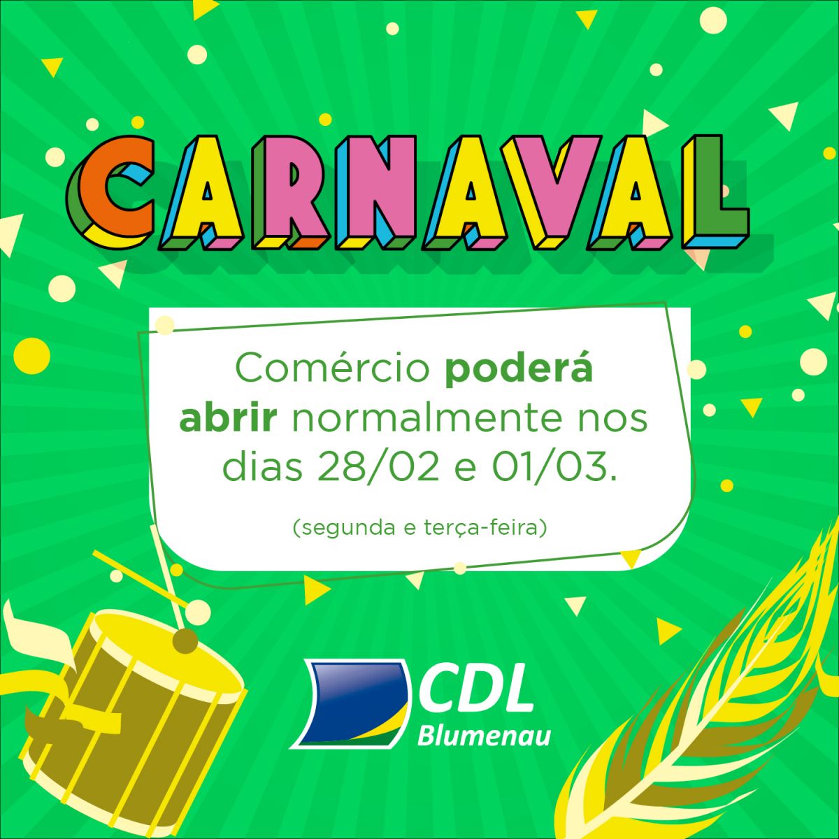 Maior parte do comércio abrirá durante o Carnaval, aponta levantamento da CDL Blumenau