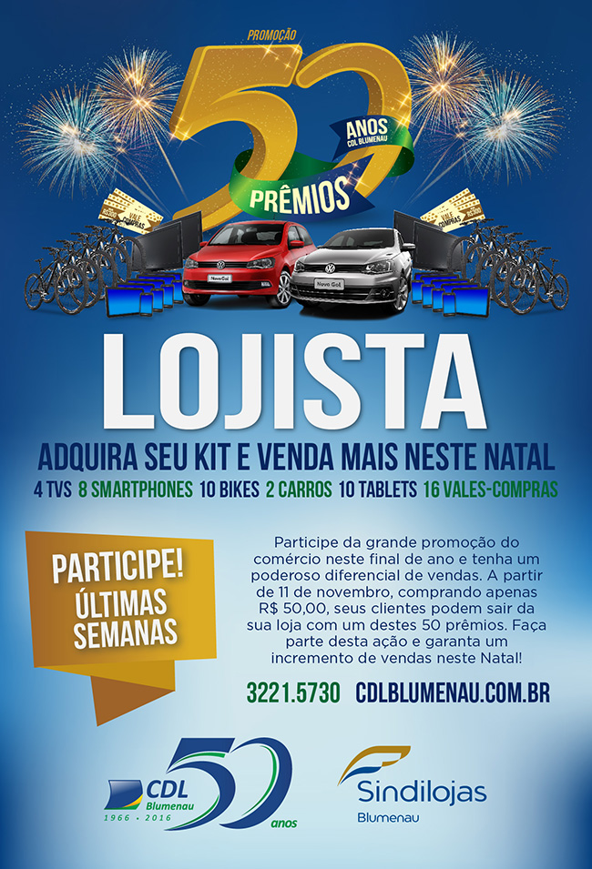 Últimos dias para lojistas aderirem à campanha de Natal “50 Anos – 50 Prêmios”