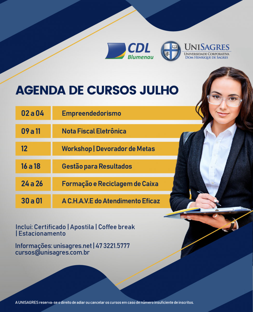 CDL Blumenau oferece seis cursos abertos ao público, em julho