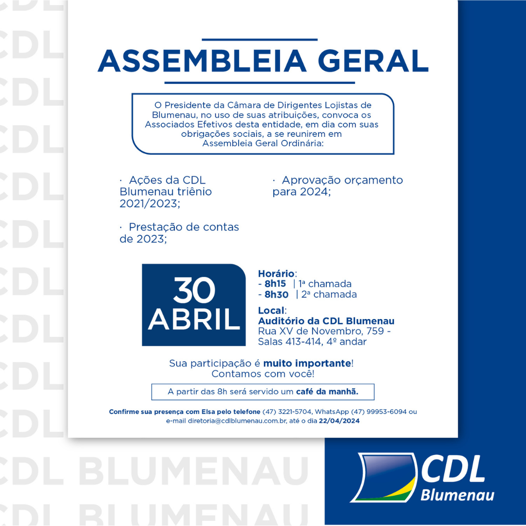 Assembleia Geral Ordinária no dia 30 de abril