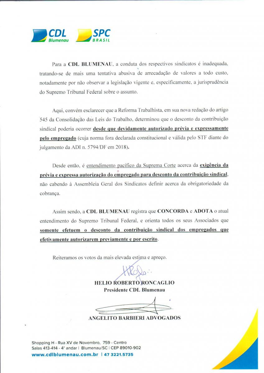 Carta aberta aos associados: Cobrança dos sindicatos