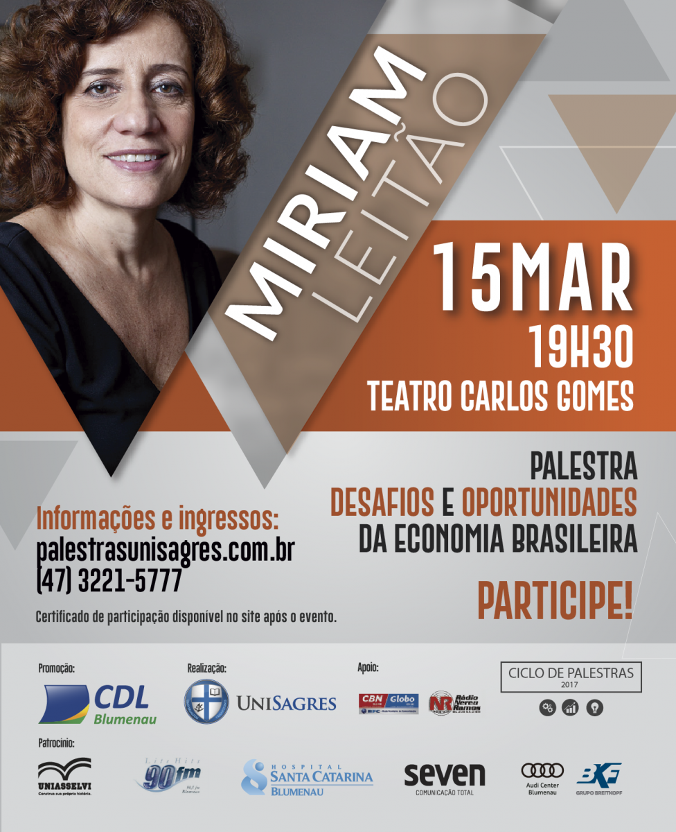 Blumenau terá palestra com a jornalista Miriam Leitão 