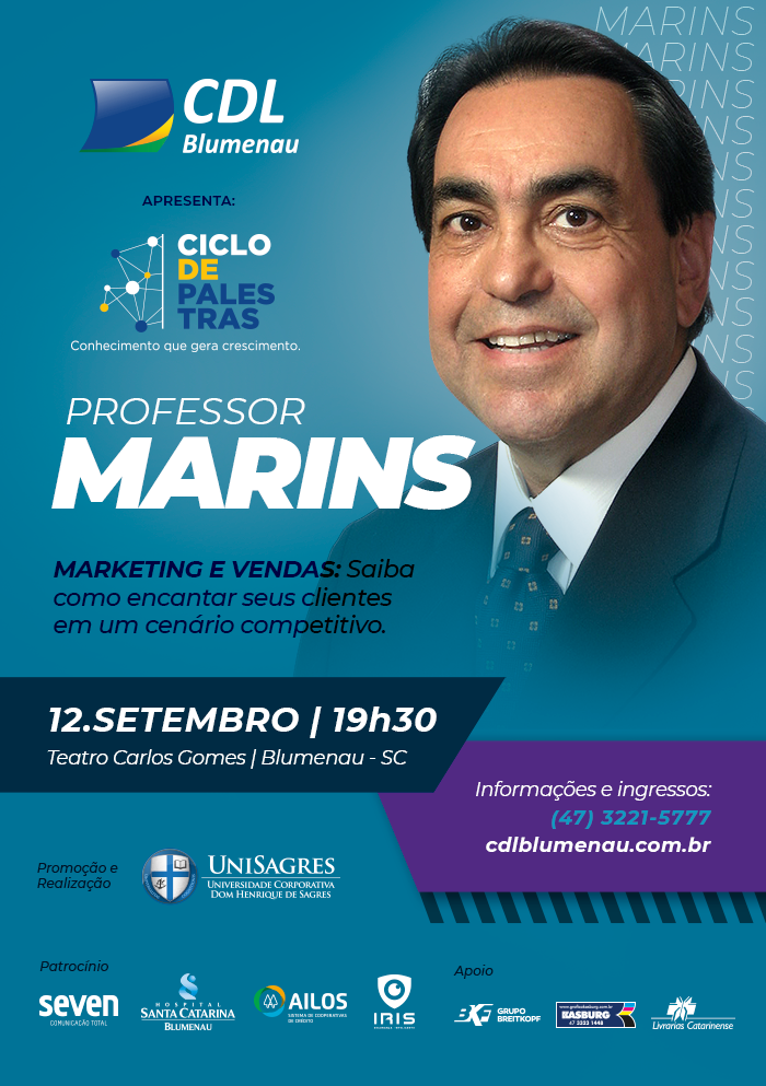 Professor Marins fará palestra em Blumenau
