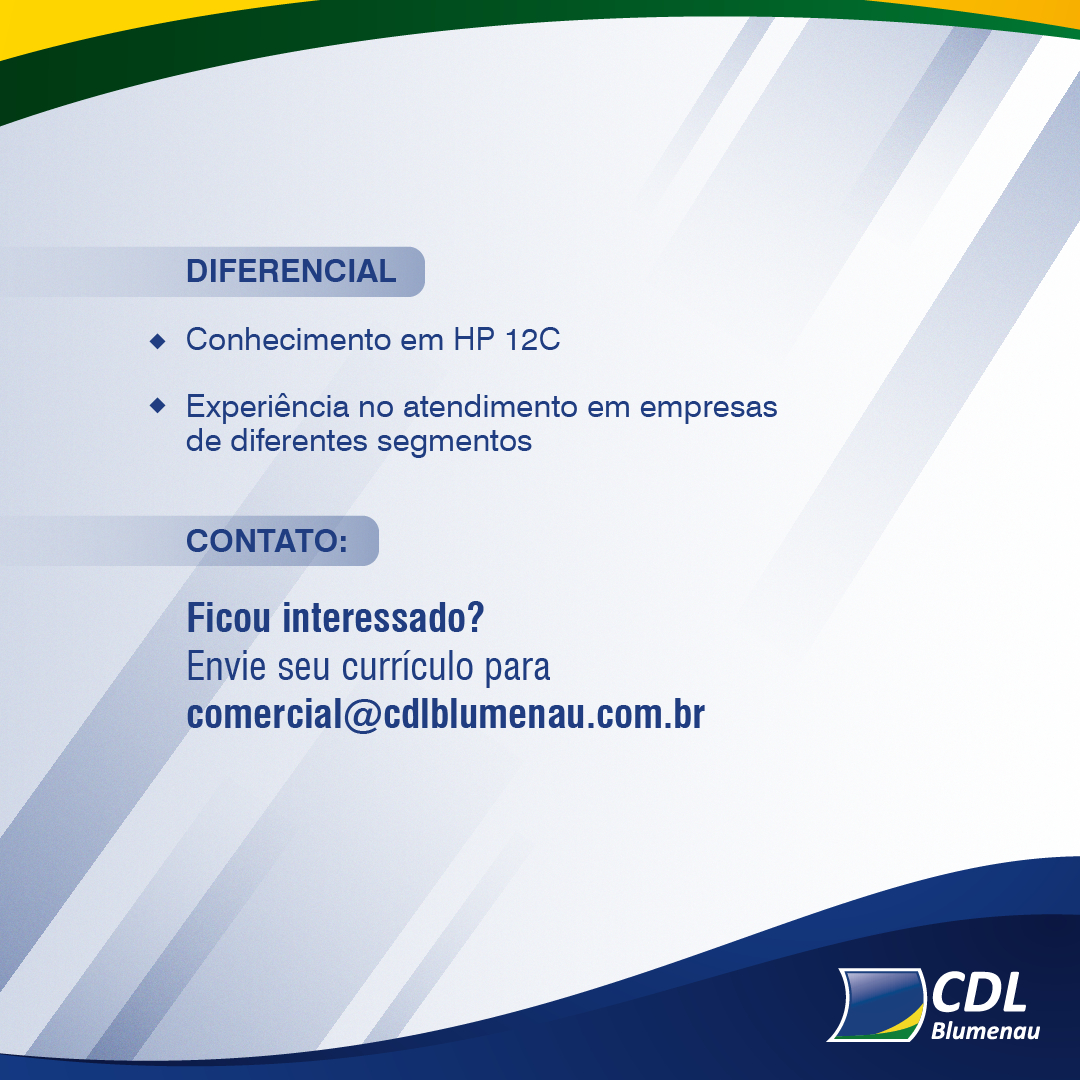 CDL Blumenau está contratando Consultor Externo Comercial