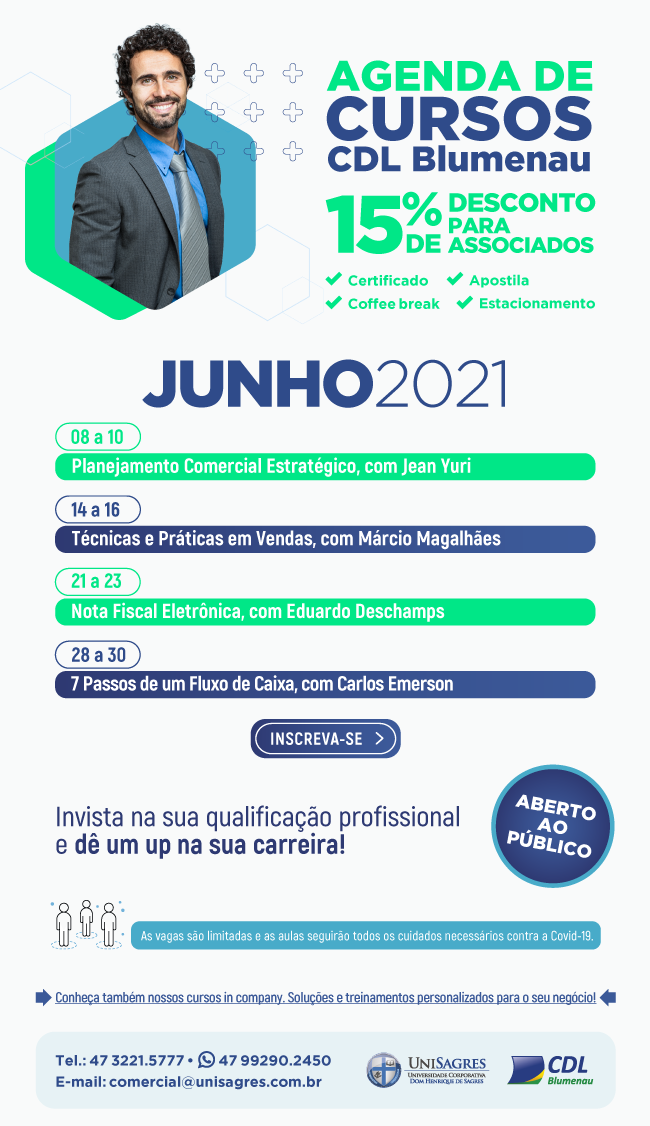 Confira a agenda de cursos presenciais da CDL Blumenau para junho