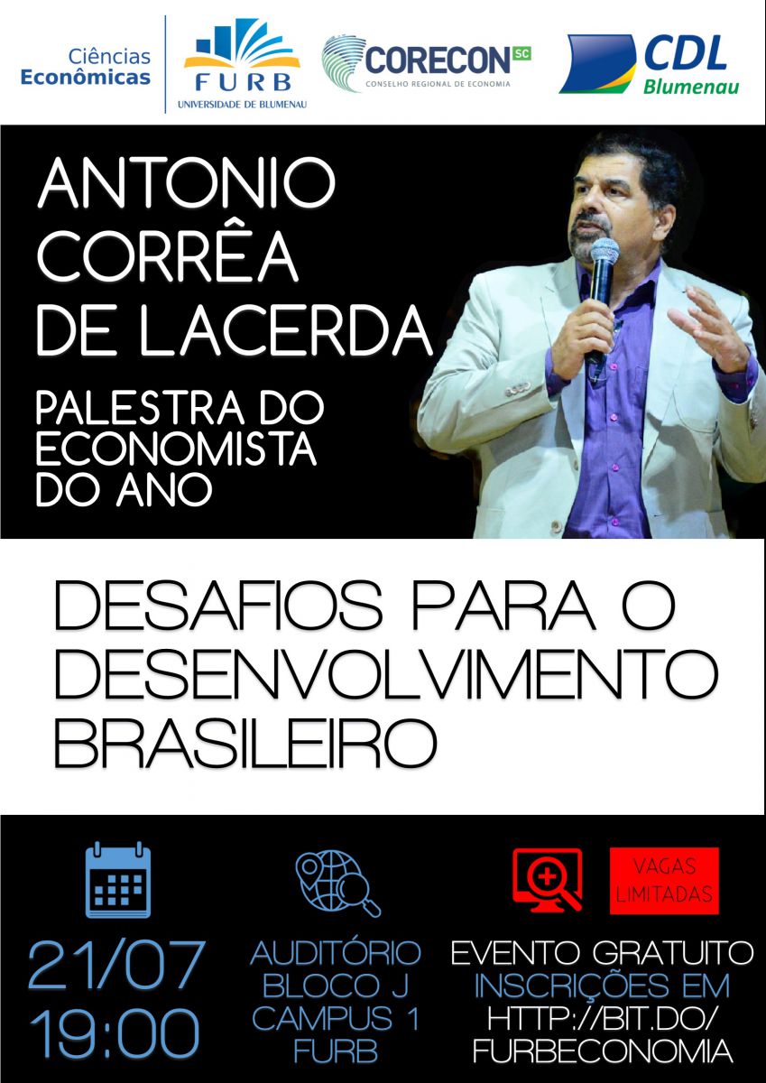 Blumenau terá palestra gratuita "Desafios para o Desenvolvimento Brasileiro"