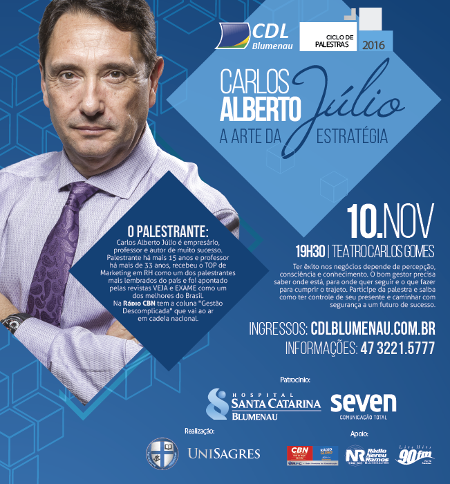 Empresário Carlos Alberto Júlio fará palestra em Blumenau