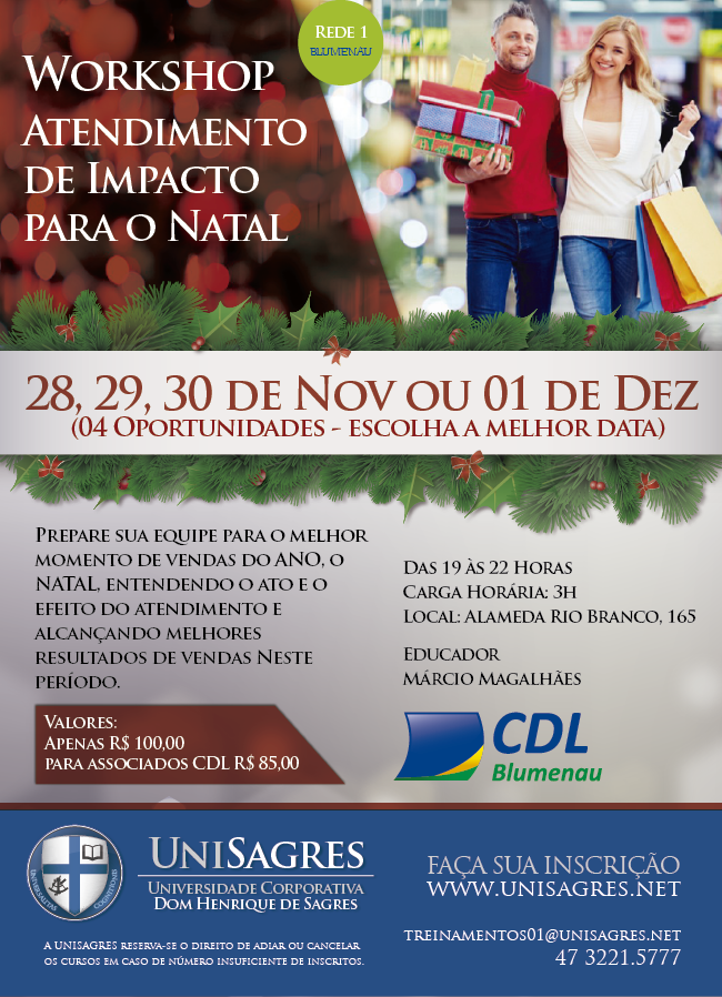 CDL e UniSagres preparam maratona de workshops de vendas para o Natal