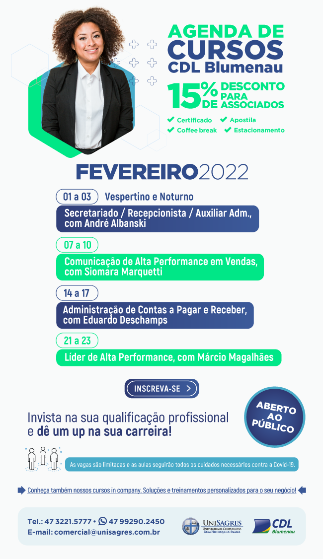 CDL Blumenau retoma a agenda de cursos presenciais em fevereiro