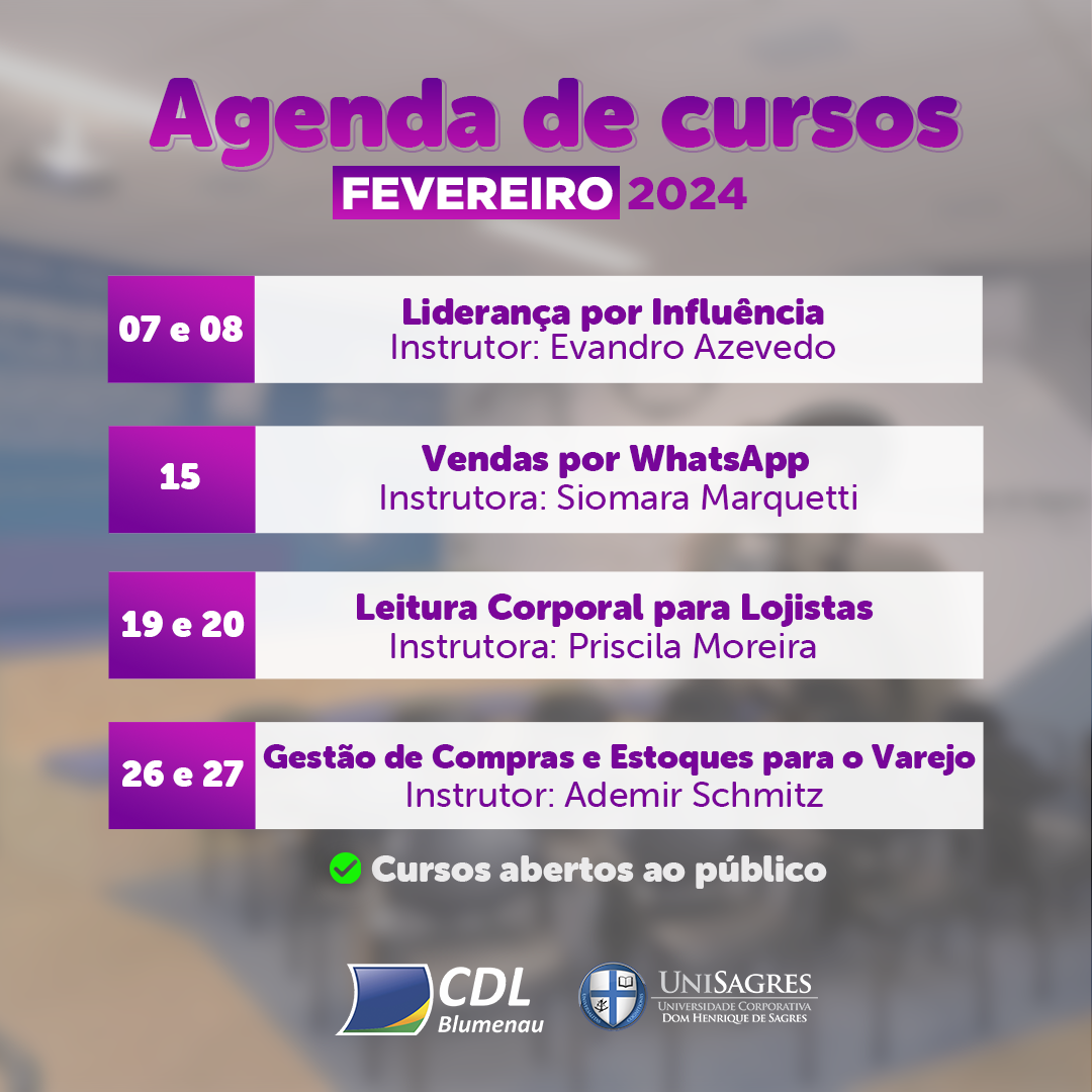 Com cursos abertos ao público, CDL Blumenau retoma agenda de treinamentos em fevereiro
