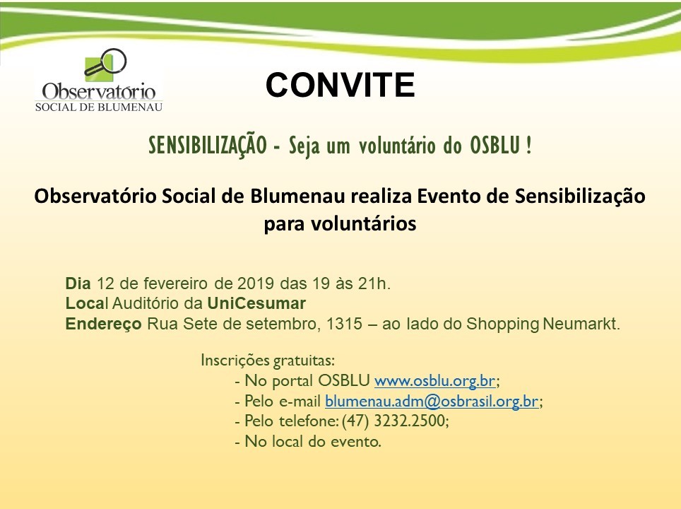 Osblu abre oportunidade para voluntários
