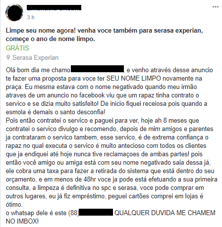 golpe contra consumidor promete limpar o nome do inadimplente