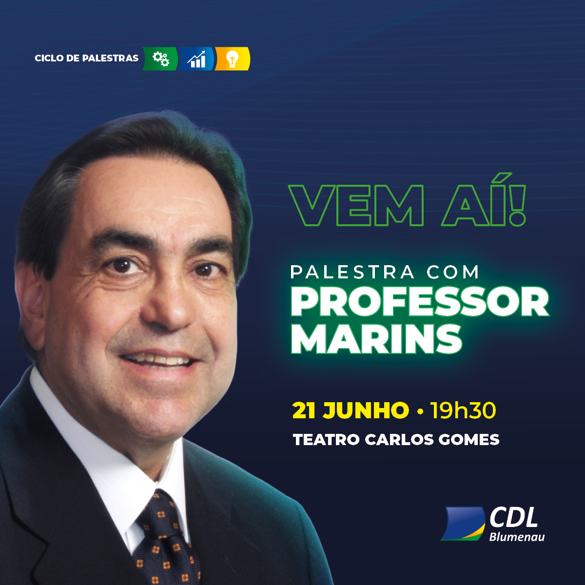 Professor Marins fará palestra em Blumenau no dia 21 de junho