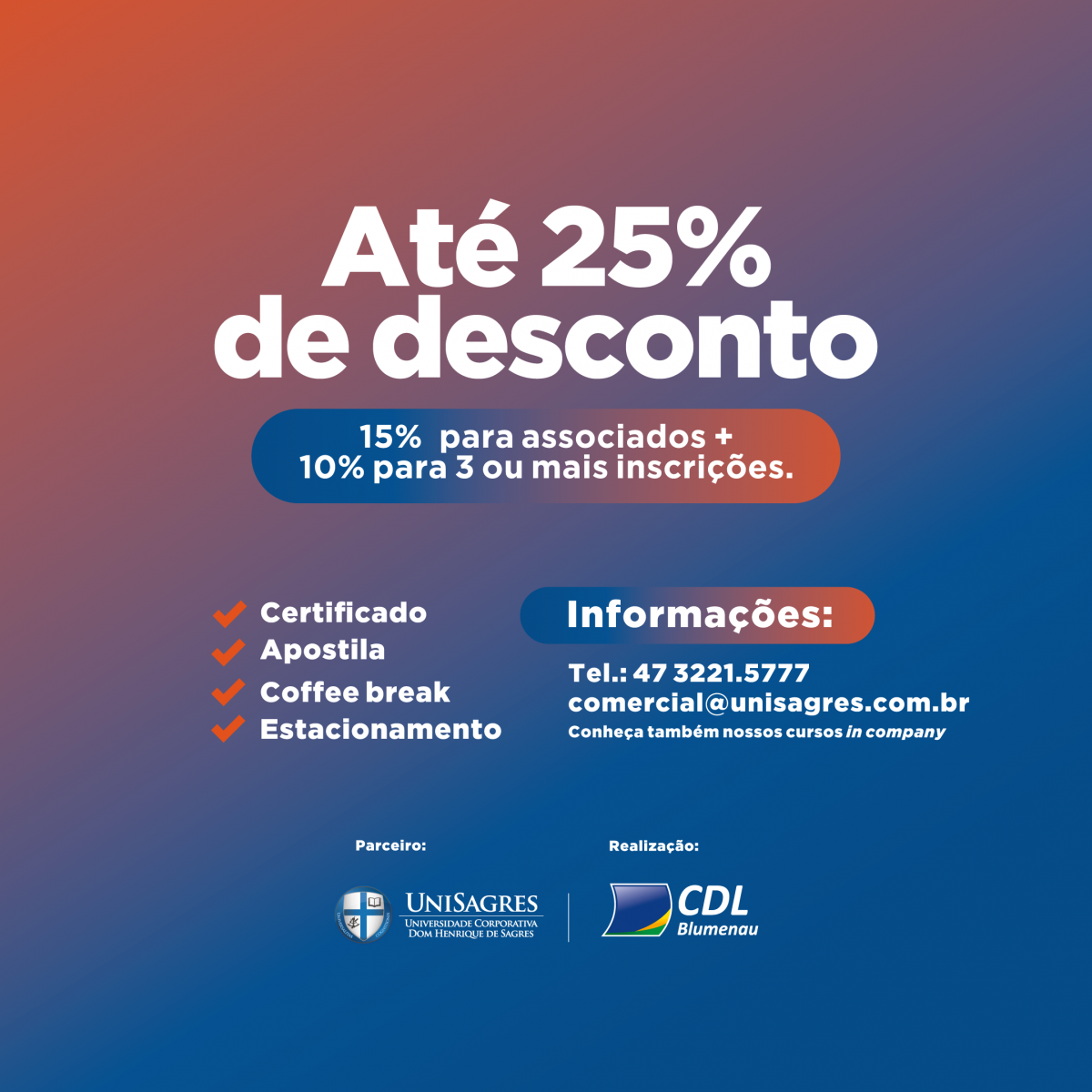 CDL Blumenau e UniSagres divulgam agenda de cursos de fevereiro