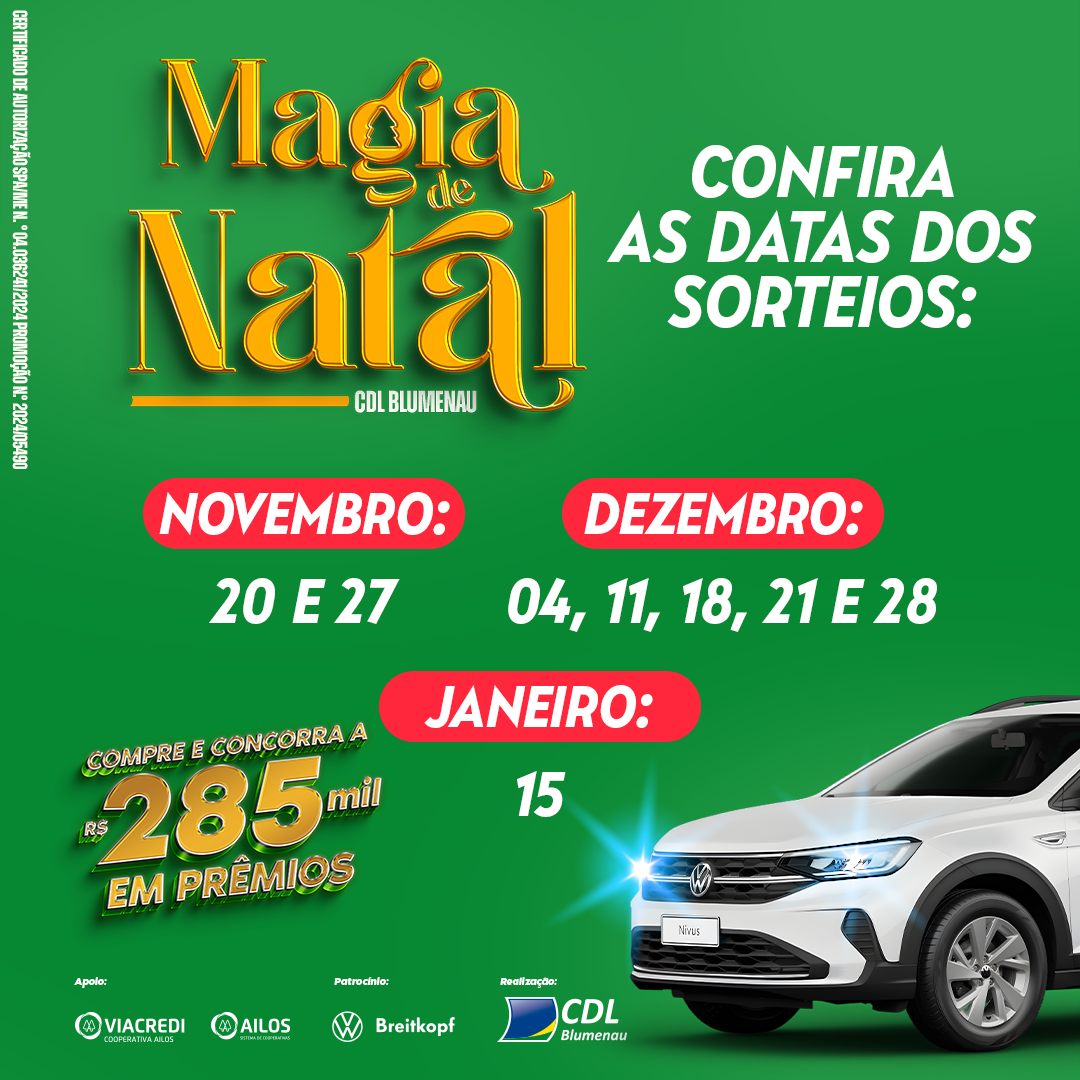 Sorteios promoção Magia de Natal CDL Blumenau